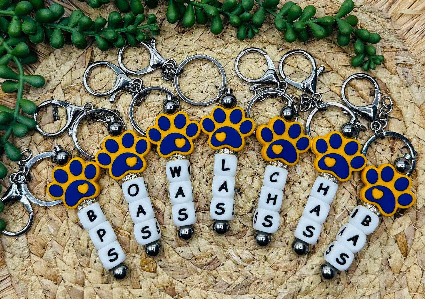 Key Chain- BLING Paw Print School Initials